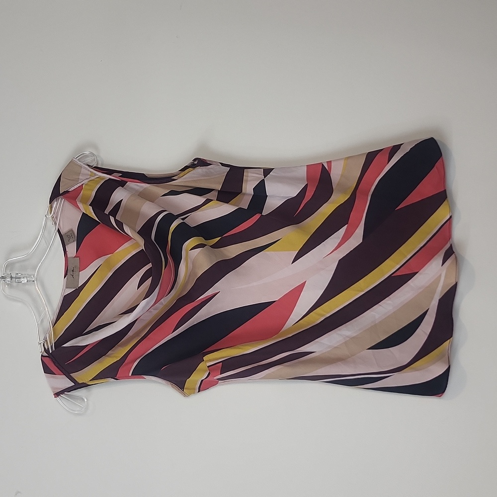L.I.E. 100% Silk Abstract Swirl Print Cowl Neck Sleeveless Blouse Large